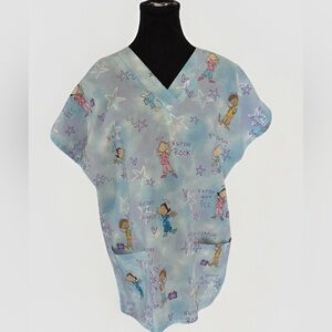 Simply Basic Nurse Scrub Top Small Blue Nurses Rock